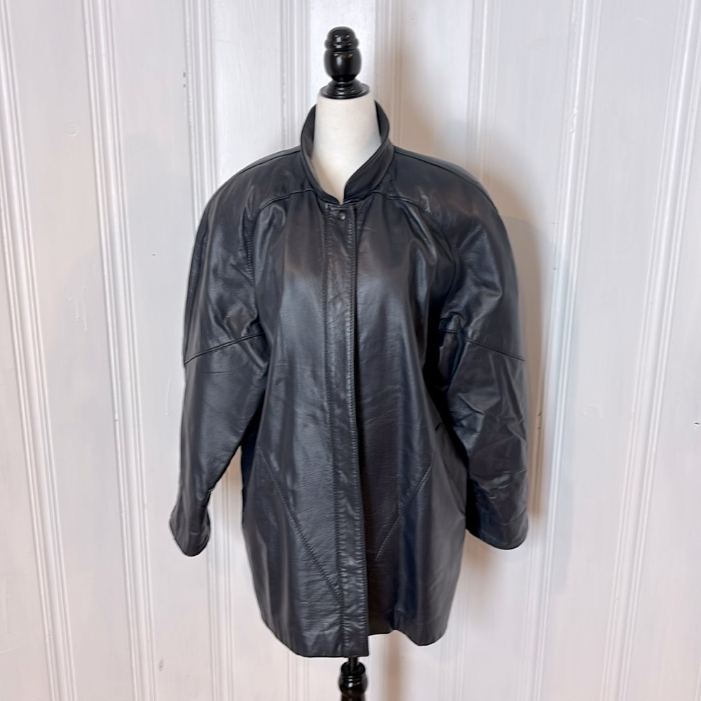THE LEATHER RANCH stunning midnight blue leather jacket
